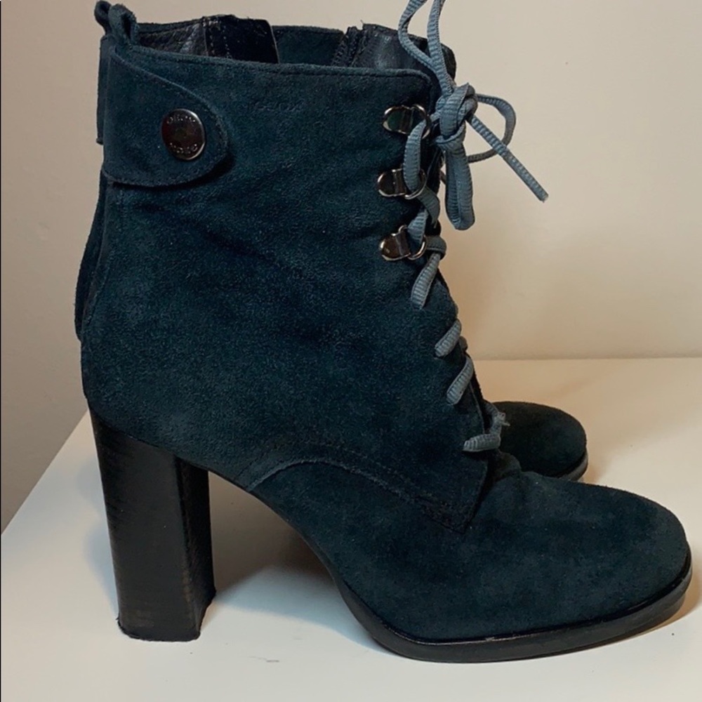 Geox suede lace-up combat boot, block heel